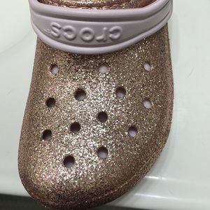 Rose Gold Glitter Fuzzy Crocs Size 3 Kids